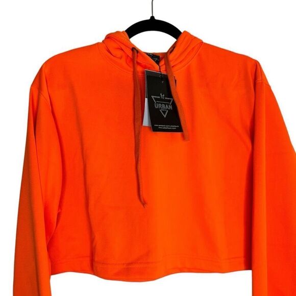 NEW Urban Buck Neon Orange Cropped Pullover Hooded Sweatshirt XXL - Picture 3 of 10